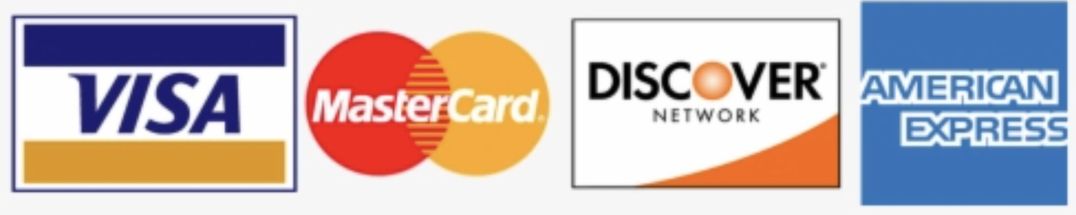 Logos for visa, mastercard, discover and american exress.